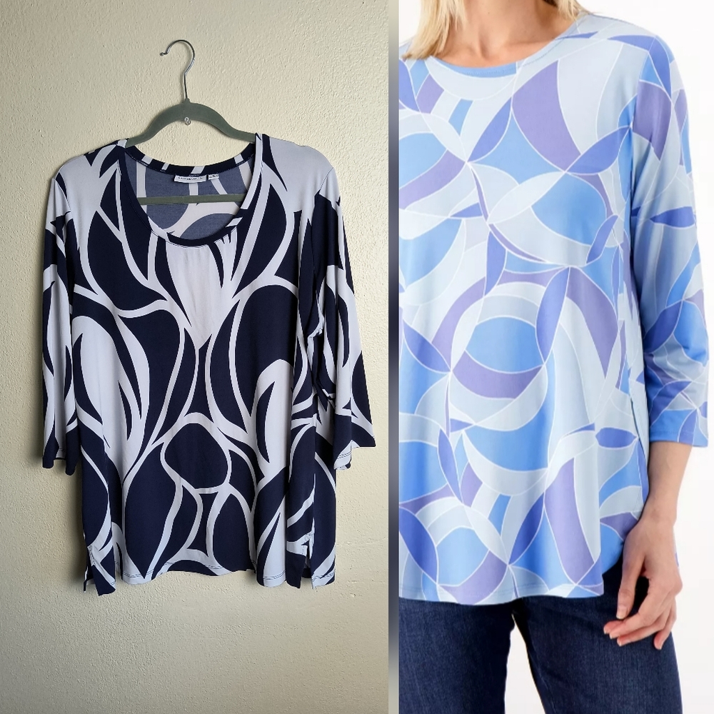 Susan Graver Black Graphic Relaxed Blouse Women's Size 1X Casual